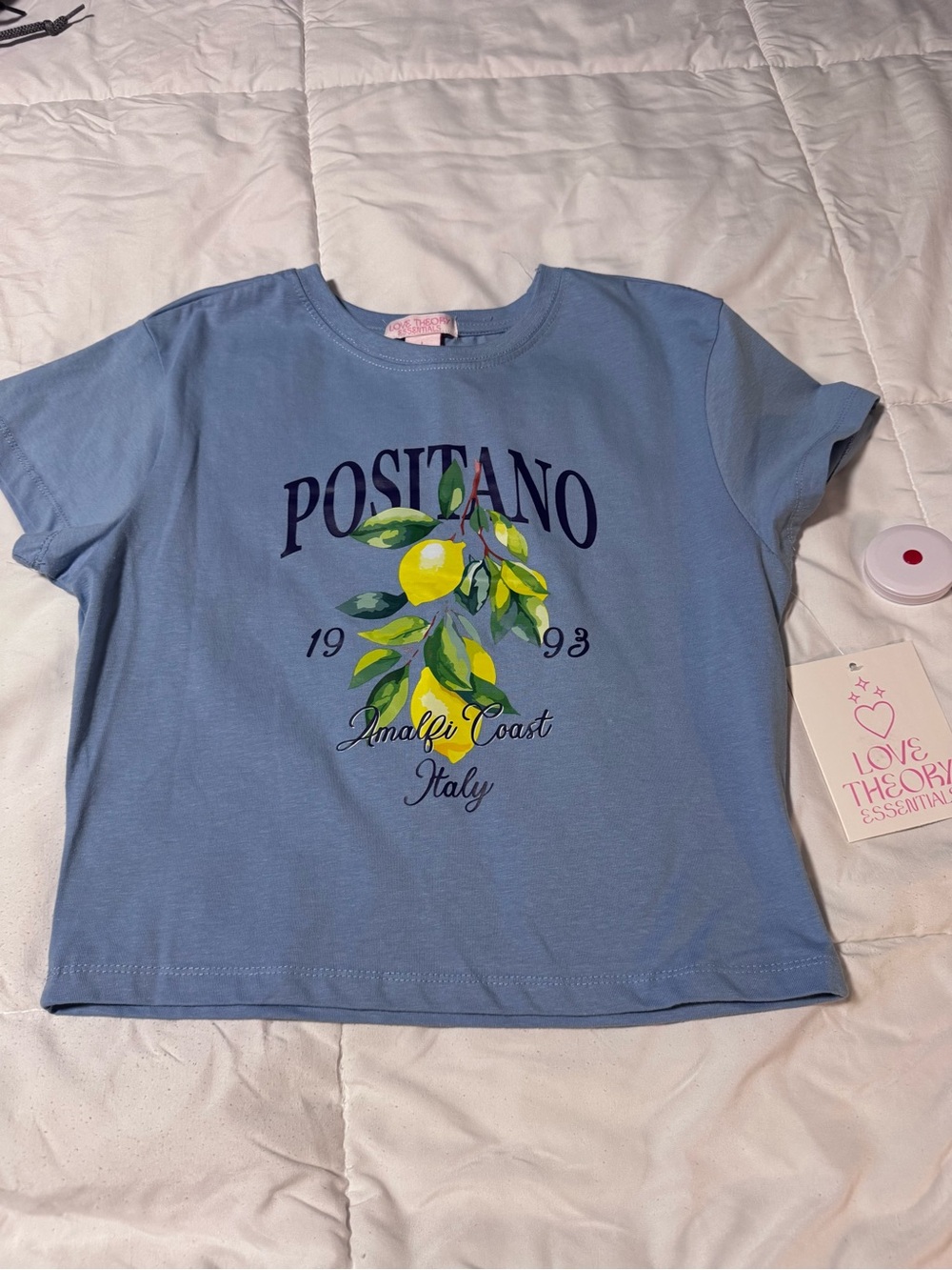 Love Theory Light Blue Positano Italy Lemon Graphic Tee